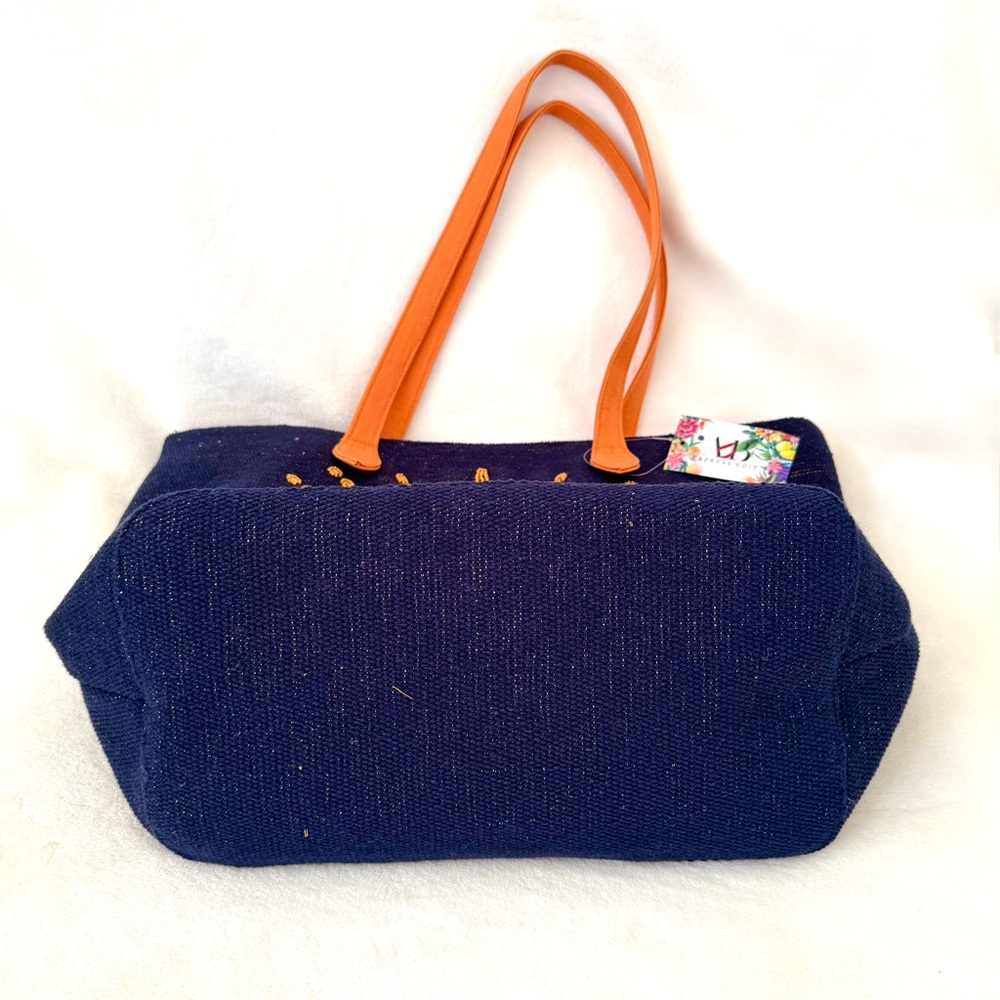 Evil Eye Navy Blue & Orange Beaded & Embroidered Tote Bag - Picture 5 of 7
